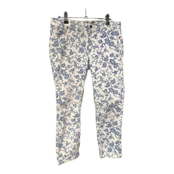LRL Ralph Lauren Floral Print Stretch Ankle Jeans Blue White Womens Size 10P - Picture 1 of 6